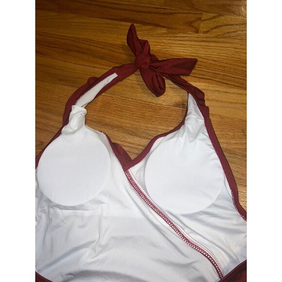 Cupeshe wine ruffle One Piece Swimsuit size large - Picture 7 of 9